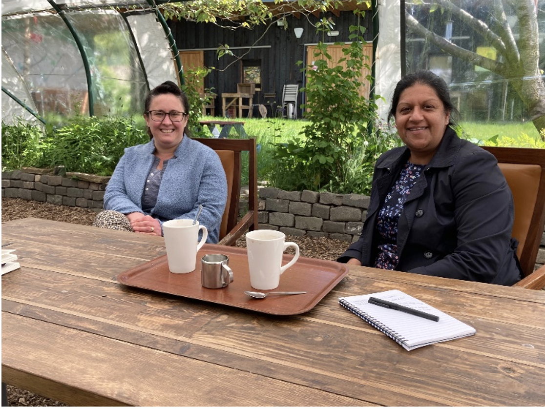 Edinburgh Eats 1 Sarah Anderson meeting Saeema Hayat, local community food champion, at Bridgend Farmhouse